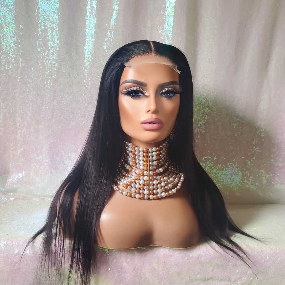 100% Virgin human hair silk straight lace closure wig 20